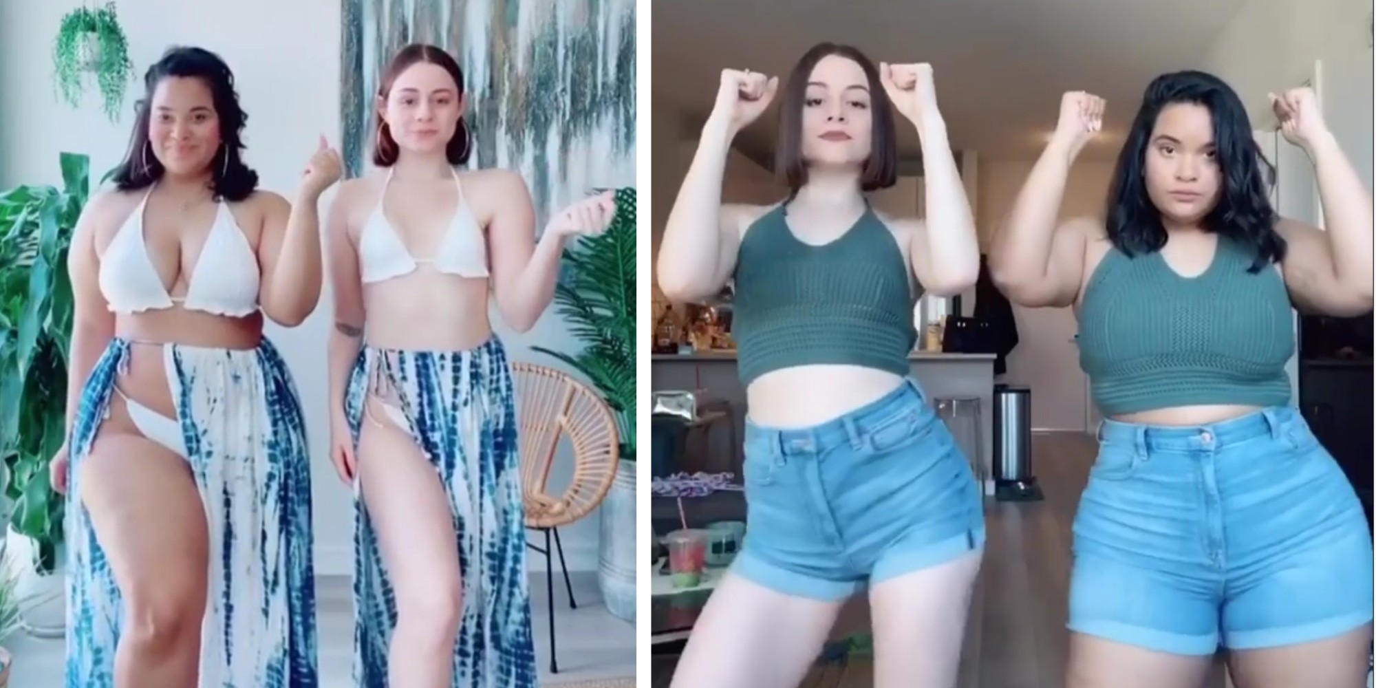 Două prietene se filmează purtând aceleaşi haine